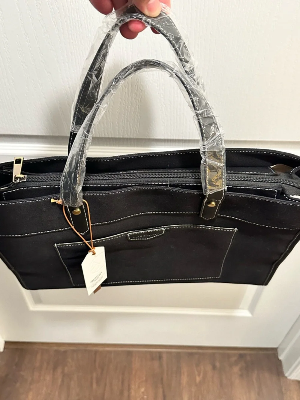 Missnine Black Laptop Canvas Tote Bag with Shoulder Strap - NWT